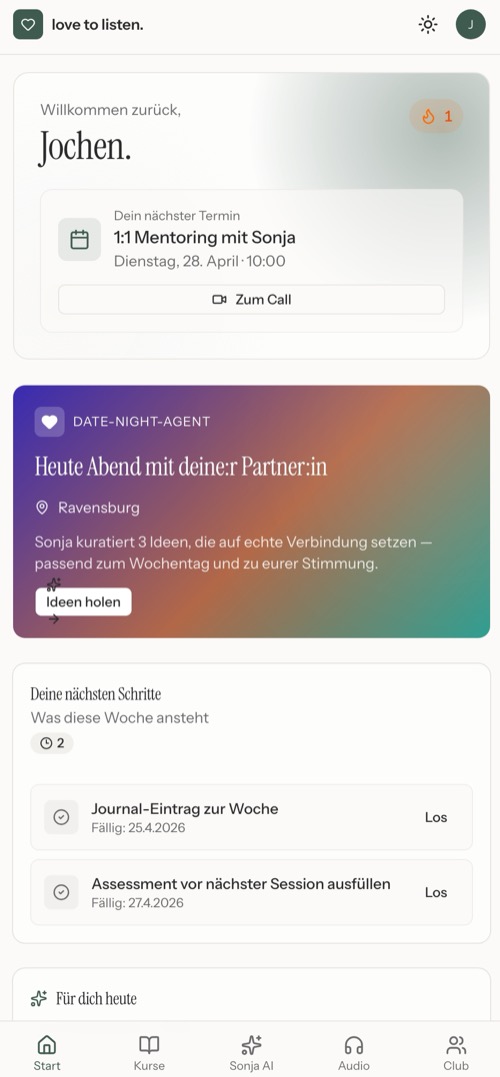love to listen App — Dashboard