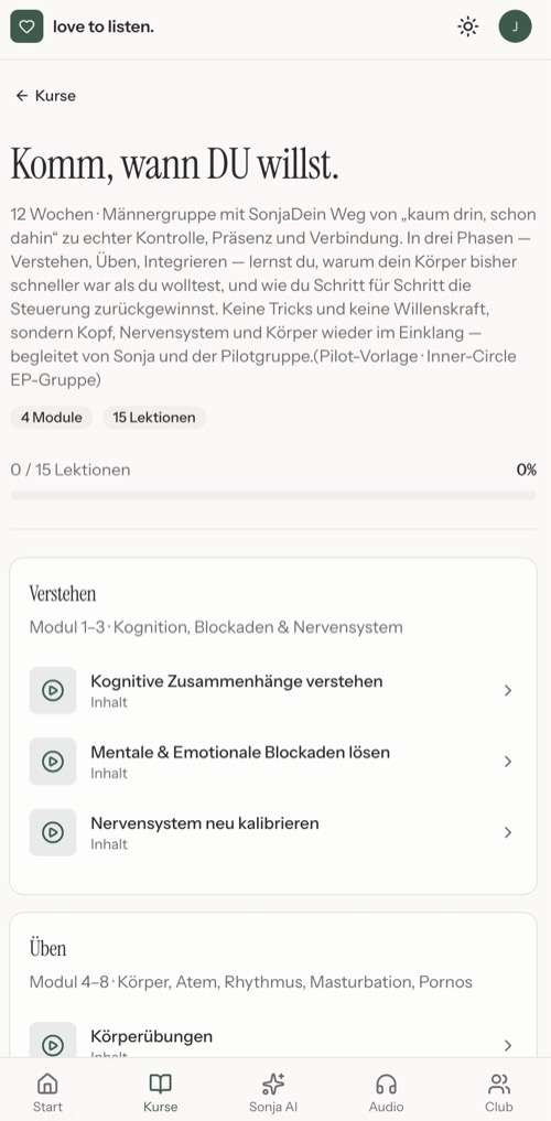 love to listen App — Kurs Komm wann DU willst